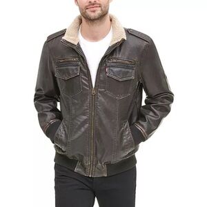 LEVI’S | Men’s Sherpa Lined Faux Leather Aviator Bomber Small